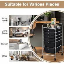 COSTWAY 6-Drawer Rolling Storage Cart, Multifunctional Art Craft Tools Organizer On Wheels, Heavy Duty Utility Mobile Storage Trolley W/ 2 Lockable Wheels For Home Office School (Black) - 白色 - 查看 7