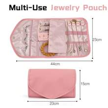Portable Jewelry Travel Case, Adjustable Height Storage Bag – Exquisite Accessory Handbag For Necklaces, Earrings & Rings - Pink - View 4