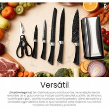 Raganet, Set de Cuchillos de Cocina Piezas con Base Metálica Plateada, Cuchillos de Acero Antioxidante con Ergonómico Antideslizante, Incluye Tijeras Multiusos y Bloque Organizador - 1 - Ver 7