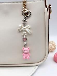 1 pieza Lindo accesorio de bolso con oso, con decoraciones creativas de corazón y estrella, llavero de oso rosa/marrón/rojo rosa adecuado para mujeres y niñas, colgante de oso con lazo exquisito, decoración colgante de oso de resina para mochila, bolso, mochila escolar, habitación, regalo dulce, accesorio de coche, llavero - Multicolor - Ver 11