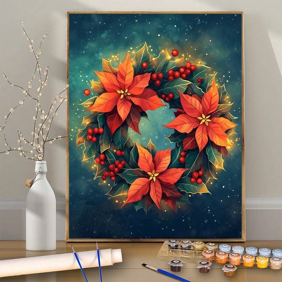Uso artístico profesional, 1 pieza Corona de Navidad: Calidez del invierno - Kit de pintura digital DIY para principiantes - 40.64x50.8 cm - Sin marco - Adecuado para estudiantes de arte - Kit de pintura digital DIY - Pinturas profesionales - Pintar por números - Set de arte artesanal - Pintar por - Sin marco - Ver 1