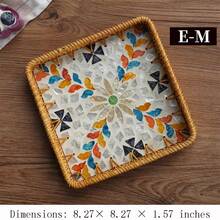1pc Southeast Asian Handmade Rattan & Shell Square Tray, Breakfast, Afternoon Tea Decor Tray, Fruit Plate, Home Living Room Snack Storage Tea Tray - Multicolor - View 24