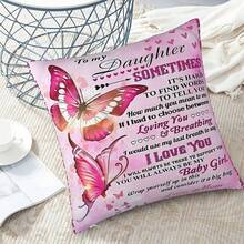 1pc Mother To Daughter Decorative Throw Pillow Cover, Pink Butterfly Pattern Cushion Cover, Modern Style Living Room Sofa Bedroom Decor Pillow, 18" X 18" (Without Insert) - Pink - View 4