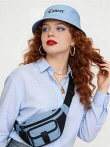 1顶十二生肖刺绣浅蓝色女式渔夫帽，透气遮阳休闲渔夫帽 - 淺藍 - 查看 2