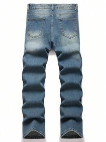 Quần jeans nam High Street Cleanfit màu xanh rách, thêu họa tiết, kiểu dáng thường ngày. - Màu xanh lam - Xem 2