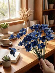 1p/6p Handmade Ceramic Flower, "Blue Love" Series, Washable, Easy To Clean, Reusable, Never Fading, Is The Perfect Gift Choice For Valentine's Day, Christmas, And Mother's Day, Used For Holiday Decoration, Interior Decoration, And Home Decoration - Blue - View 4