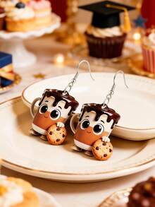 1 paire de boucles d'oreilles pendantes en acrylique avec motifs café et biscuits, convient pour le port estival des femmes, idéal pour les vacances et les fêtes, cadeau parfait pour les fêtes et les anniversaires - Multicolore - Voir 5