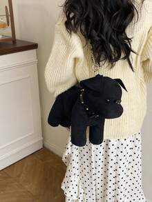 Bolso de mano, de hombro y cruzado, moderno y versátil, de material PU con forma especial de cachorro, ideal para que las mujeres salgan. - Negro 1 - Ver 9
