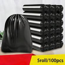 5 Rolos 100 Peças Sacos de Lixo Extra Grossos À Prova de Vazamentos e Odores - Sacos de Plástico Extra Grossos, À Prova de Vazamentos, À Prova de Odores, Resistentes a Rasgos, Adequados para Casa, Escritório, Cozinha, Banheiro, Uso Externo e Comercial - Compatível com Lixeiras e Cestos, Descarte de Resíduos de Cozinha, Fechamento com Cordão, Material Resistente a Odores - A - Visão 6