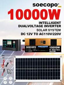 10000W Solar System Complete Kit Dual12V/24V To 110V/220V Inverter 100A Controller 200W Panel Off-Grid For Home/Camping Backup - 110V - View 1