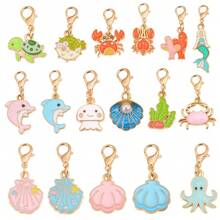 Mặt dây chuyền tráng men chủ đề đại dương, hình động vật biển dễ thương rùa, cá heo, nàng tiên cá, dùng để tự làm móc khóa, túi xách và trang sức. - Vàng - Xem 1