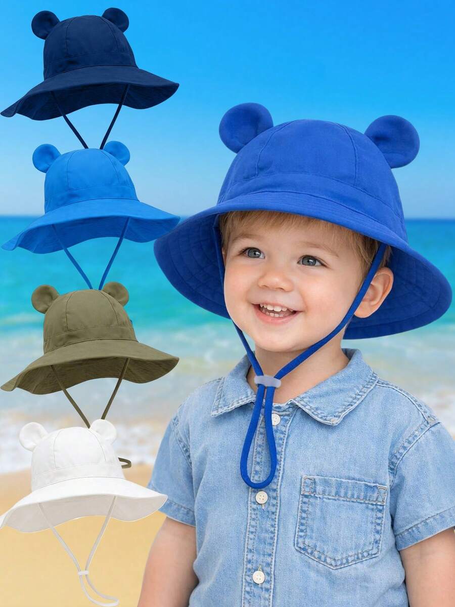 Mũ chống nắng cho bé sơ sinh/trẻ nhỏ hình tai thú dễ thương, có dây buộc cằm điều chỉnh được, chất liệu vải mềm thoáng khí, thích hợp cho bé mặc hàng ngày ngoài trời vào mùa xuân/hè. - Mũ ngư dân hình tai - Xem 1