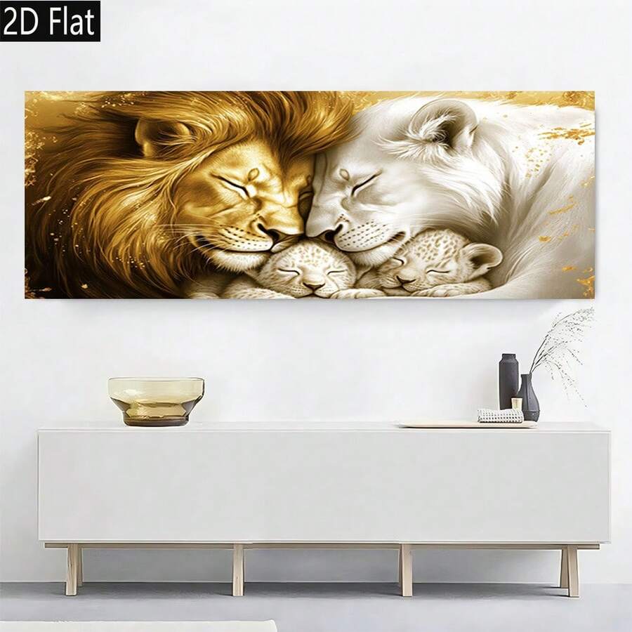 2D Plano, 2D Plano, 2D Plano 1 pieza Familia de León Amor Moderno Retro Sin Marco Lienzo Arte de Pared Póster Impreso de Alta Calidad para Decoración Elegante del Hogar y la Oficina Tamaño Grande Arte de Pared de Fondo Decoración del Hogar Arte de Pared Regalo - Sin marco - Ver 1