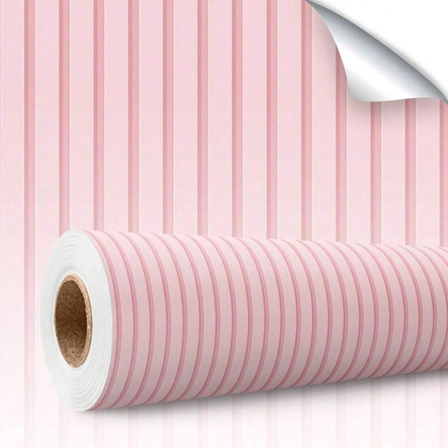 Paper and Wall Self-Adhesive Vinyl Striped Wallpaper With Floral Slatted Panel, Modern Decoration For Bedroom And Living Room - Best Sellers - Màu hồng có gân - Xem 1