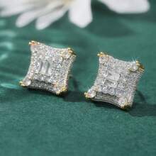 Elegant Minimalist Square Stud Earrings, Inlaid With Synthetic Zirconia, Exquisite Jewelry, Suitable For Daily And Formal Occasions, Also An Excellent Gift For Women - Silver - View 1