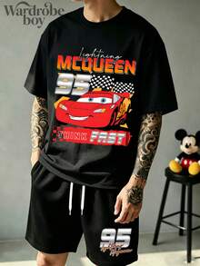 Disney Authorized Short Sleeved Printed T-Shirt And Shorts Set,Mens 2 Piece Outfits, Patterned T-Shirt And Shorts Set, Suitable For Family Travel And Vacation. Suitable For Both Men And Women. Comfortable And Breathable. - 黑色 - 查看 1