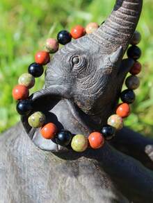 Vòng tay bảo vệ bằng đá tự nhiên, đá Jasper đỏ, Unakite và Obsidian dành cho nam giới, biểu tượng của sự tự tin, tập trung, hành động và lòng can đảm, trang sức dành cho yoga và thiền định. - Nhiều màu - Xem 2