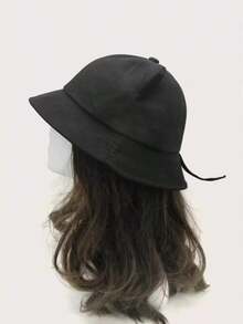 Solid Cat Ear Decor Bucket Hat Cute Winter Fall Winter Outfits - màu đen - Xem 4