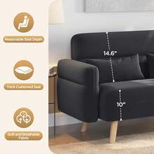 46" Small Modern Fabric Sofa Loveseat Mid Century 2 Seater Sofa Couch With Lumbar Pillows, Solid Wood Legs For Living Room, Small Space, Dorm, Office, Bedroom - Màu xám đen - Xem 5