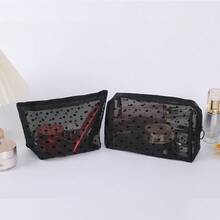 5个心形网眼化妆包，通体心形印花网眼化妆袋，拉链封口洗漱收纳袋，便携式网眼储物袋，适合居家、办公、旅行（黑色），圣诞节假日礼物，波西米亚风格 - 彩色 - 查看 3