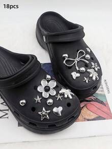 8/10/18pcs Silver Flower, Bow, Bear Shoe Charms, Detachable Shoe Decorations, Sandal Accessories, Holiday Party Gift - Multicolor - View 4