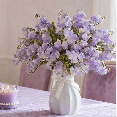 6/12支仿真铃兰花束，紫色风铃草，丝绸花材，适用于家居花园装饰、婚礼派对餐桌摆设，五月花盆栽铃兰