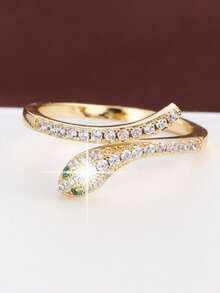 1pc Minimalist Snake Design Adjustable Ring With Cubic Zirconia For Women - Multicolor - View 7