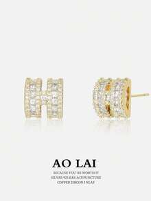 Bông tai đính đá Zirconia hình chữ H tối giản tinh tế, kim bạc 925, kiểu dáng thanh lịch dành cho nữ. - Bông tai chữ - Xem 7