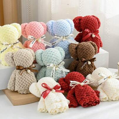 Premium Soft Bear Shaped Towel, Creative Folded Design Gift Towel, Lovely Novelty Bear Folded Towel, High Quality Soft Towel, Cute Decorative Gift, Sweet Heartfelt Thank You Gift Suitable For Wedding Favors, Bridesmaid Gifts, Birthday Party, Holiday Souvenir,Home Decoration,And Small Gift Giving