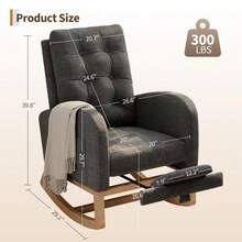 Huisuilinss Nursery Rocking Chair,Comfortable Glider Rocking Chair With Teddy Fleece Upholstery,High Backrest,Wooden Legs,Rocking Accent Armchair With Side Pocket For Living Room Bedroom - Dark Gray Linen With Footrest - View 3