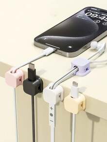 Magnetic Cable Organizer, Desktop/Wall Mount Wire Clips, Charger Holder Hooks - Square - View 10