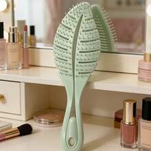 22厘米叶形发梳 - 中空透气设计，金属刷毛，防滑手柄，适用于干湿发，卷发和浓密发质造型 - 綠色 - 查看 2
