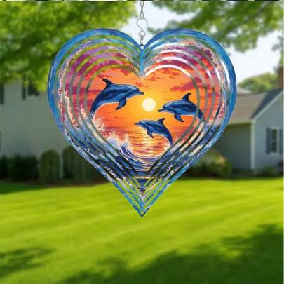 Chuông gió kim loại phong cách Bohemian thiết kế phẳng 2D với họa tiết cá heo - Chuông gió bằng sắt chủ đề đại dương, âm thanh êm dịu, thích hợp trang trí Giáng sinh bãi biển, hiệu ứng âm thanh sinh vật biển lý tưởng cho những người yêu thích cá heo, thiết kế phẳng 2D.