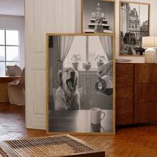 1pc Frameless Golden Retriever Yawning Morning Coffee Funny Black White Vintage Kitchen Bar Wall Art Canvas Poster Print For Living Room, Bedroom, Dorm Room Decor - Black and White - View 2