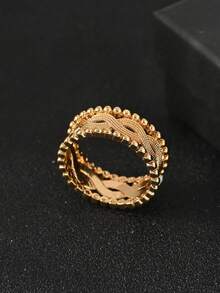 1pc Vintage 18K Gold Plated Copper Women's Ring, Suitable For Daily Wear, Parties, Festivals, And Gifts - Gold - View 5
