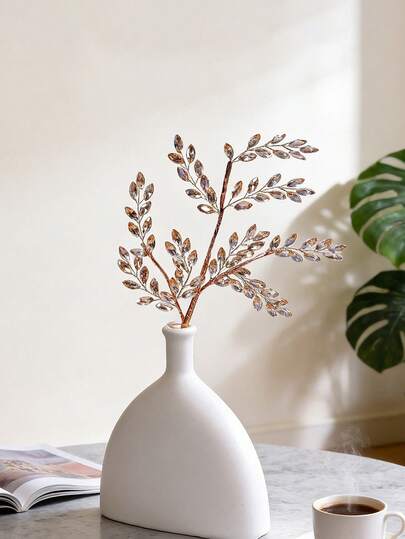 1Pc Elegant Champagne Colored Rhinestone Flower Branch Simulation Flower Fashionable Artificial Flower Mother's Day Gift Bouquet Suitable For Wedding Decoration, Banquet Desktop Decoration, Home Decoration, Vase Filling