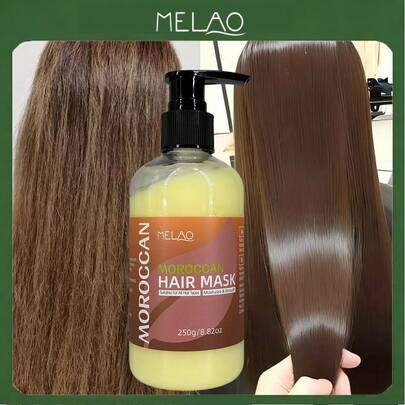  2-In-1 Moroccan Hair Mask, MELAO Deep Nourishing Moroccan Hair Mask, Suitable For All Hair Types, Moisturizes And Smooths Hair, Adds Shine And Softness, Tames Frizz, Intense Hydration, 250g/8.82oz
