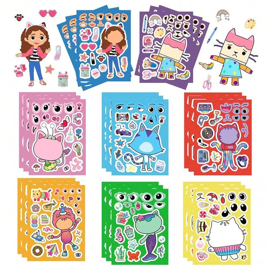 8 miếng dán ghép hình nhà búp bê Gaby, đồ chơi ghép hình cho trẻ em, miếng dán ghép hình khuôn mặt thủ công dễ thương và vui nhộn, miếng dán tương tác tự làm, đồ dùng học tập hoàn hảo, quà tặng nhỏ cho năm học mới. - Nhiều màu - Xem 1