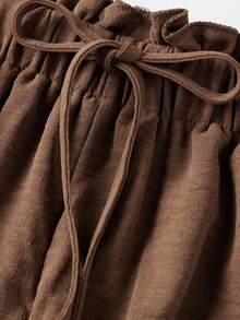 Women Linen Lace Trim Long Bloomers Pants Ruffle Victorian Vintage Pantaloons Summer Beach Travel Vacation Pants - 紅棕色 - 查看 7