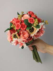 1 bó gồm 12 bó hoa cầm tay, hoa cúc Gerbera, hoa hồng, bó hoa cưới, hoa giả, cây giả, cao 34 cm/13.4 inch, 18 cm/7 inch, màu trắng, đỏ, vàng, chất liệu sợi polyester, hoa mô phỏng, cây mô phỏng, quà tặng Ngày của Mẹ - Nhiều màu - Xem 12