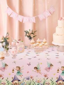 1pc Pink Fairy Theme Baby Shower Disposable Tablecloth With Floral Decor, Pink Princess Birthday Party Plastic Table Cover For Home Dining Table Decoration, Pink PE Table Skirt For Gender Reveal Party, Restaurant Kitchen Decor, Pink Baby Shower Party Background Plastic Tablecloth, Pink Fairy Theme Newborn Birthday Decoration, Baby Shower Party Supplies, Party Favors, Pink Fairy Party Decorations - Fairy - View 7
