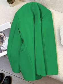 Blazer Wanita Lengan Panjang Polos Kancing Ganda Musim Semi & Musim Panas, Kerah Berlekuk | Ideal untuk Kencan, Pesta, Jalan-jalan & Perayaan Meriah - Hijau zamrud - View 5