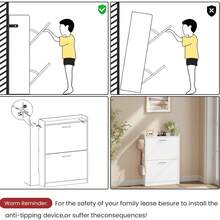 Shoe Cabinet Organizer With 2 Flip Drawers,Freestanding Shoe Rack Cabinet,Narrow Shoe Cabinet Storage For Entryway,Foyer, Hallway, White, 23.6" W * 6.3" D * 33.1" H - Xem 8