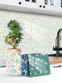 10Pcs 3.9/5.9/7.8/11.8 Inch Square Floral Print Peel And Stick Wallpaper Self-Adhesive Removable PVC Wall Stickers With Thickened Crystal Film Waterproof Stain Resistant Easy Clean For Kitchen Bedroom Bathroom Living Room Rental Home Decor - Fresh Floral Peel & Stick Wall Tile - View 9