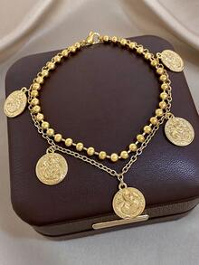 1 chiếc vòng tay hai lớp mạ vàng 18K hình đồng xu cổ điển, dành cho nữ, trang sức thép không gỉ mùa hè, đi biển, kỳ nghỉ, quà tặng cho mẹ, thích hợp cho các buổi tiệc tùng, hẹn hò, đám cưới, lễ tình nhân, kỷ niệm, lễ hội âm nhạc, Giáng sinh, lễ Phục sinh. - Nhiều màu - Xem 1
