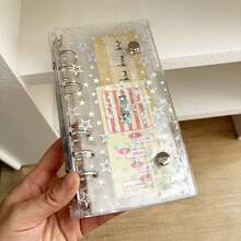 A6 Half-Loose-Leaf Star Cover, Metal Loose-Leaf Rings With Double Buckle Design, Includes Various Inner Pages: 2-Slot Card Sleeves (10pcs/Pack, Holds 40 Cards), 1-Slot Card Pages (10pcs/Pack, Holds 20 Cards), Kraft Paper/Grid/Blank Pages, And Transparent Storage Bag. Fits A6 Size, Lightweight And Portable, Suitable For Sticker, Postcard, Photo Or Planner Storage, Ideal For Idol Fans, DIY 50 Refill Pages, Back To School Supplies - A6 - View 10