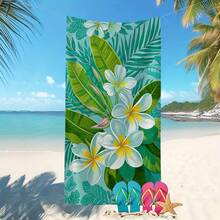 1pc Extra Large & Ultra Soft Microfiber Beach Towel | Vibrant Tropical Floral & Feather Palm Leaf Print, Sand-Resistant Fabric Suitable For Travel, Pool, Camping, Bathing & Outdoor Activities, Poolside Accessory, Summer Style - Multicolor - View 1