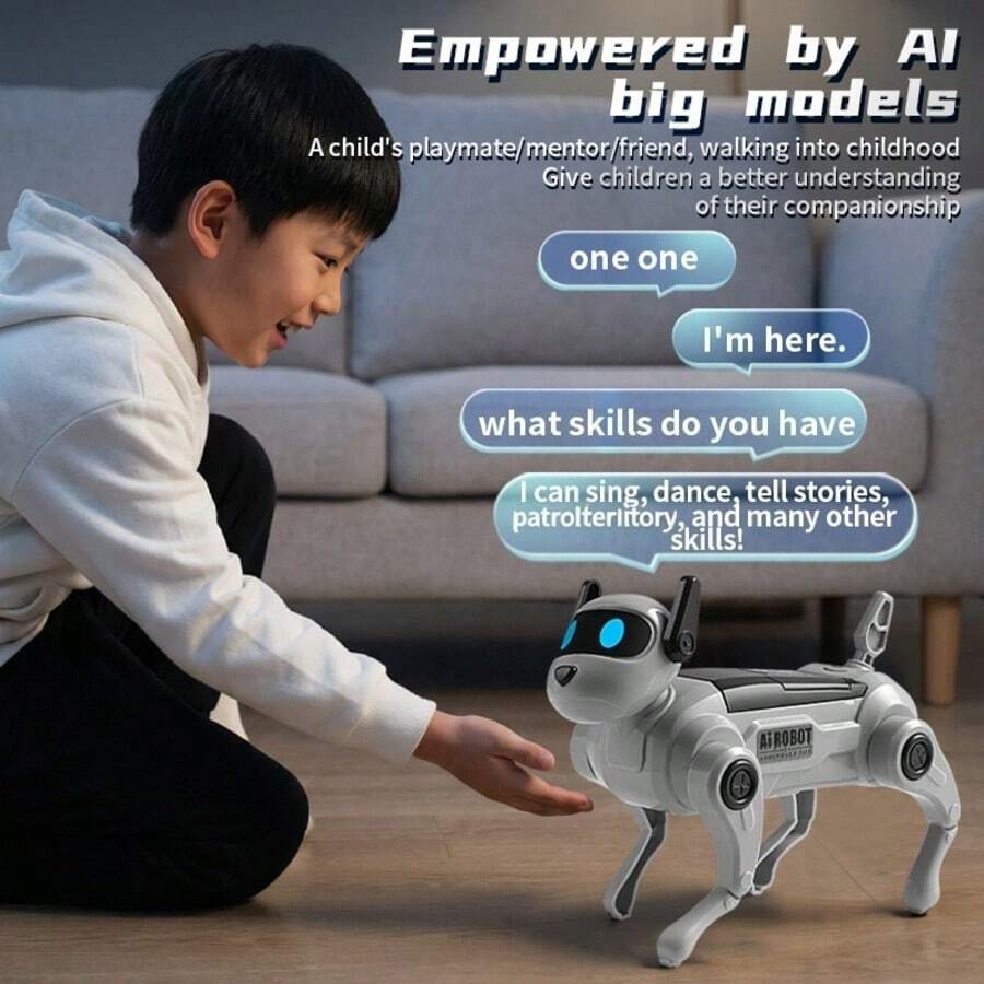 Juguete mecánico de perro con control de voz por IA, 14 comandos de voz interactivos y divertidos, mascota electrónica de simulación inteligente DIY, adecuado como regalo de cumpleaños para niños y niñas mayores de 8 años - Multicolor - Ver 1