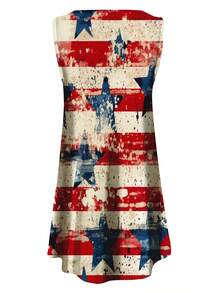 Women Sleeveless Dress |   Red White Blue American Flag Stars And Stripes Patriotic Print Casual Summer Outfit For Independence Day Celebration |   All-Over Print, Crew Neck, Slight Stretch Fabric, Perfect For Casual Everyday Wear - Multicolor - View 4