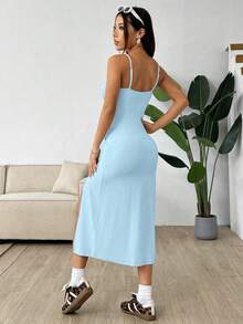 Vestido Corto de Tirantes Estampado de Margaritas con Abertura - Estilo Dulce y Sexy para Primavera Verano - Dorado - Ver 3